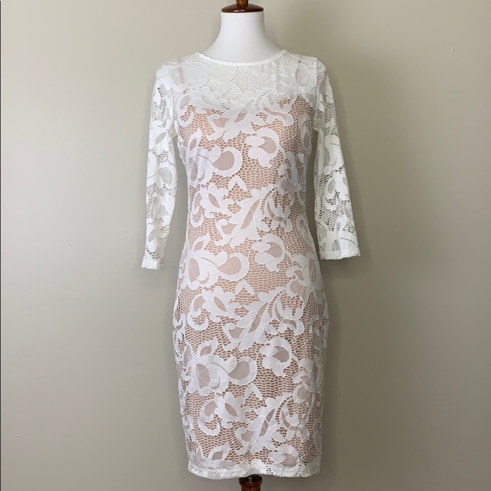 MYSTIC White Lace Longsleeve Dress L